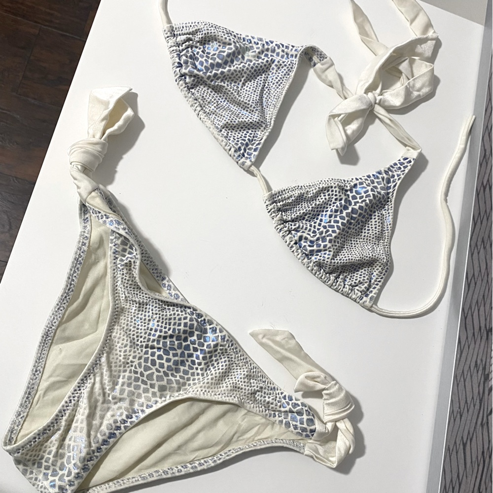 Two piece white/blue swim suit